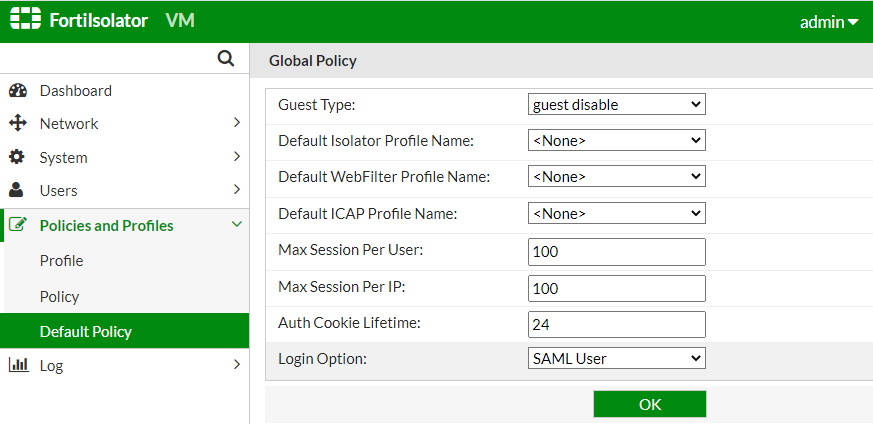 Default policy | FortiIsolator 2.4.5 | Fortinet Document Library
