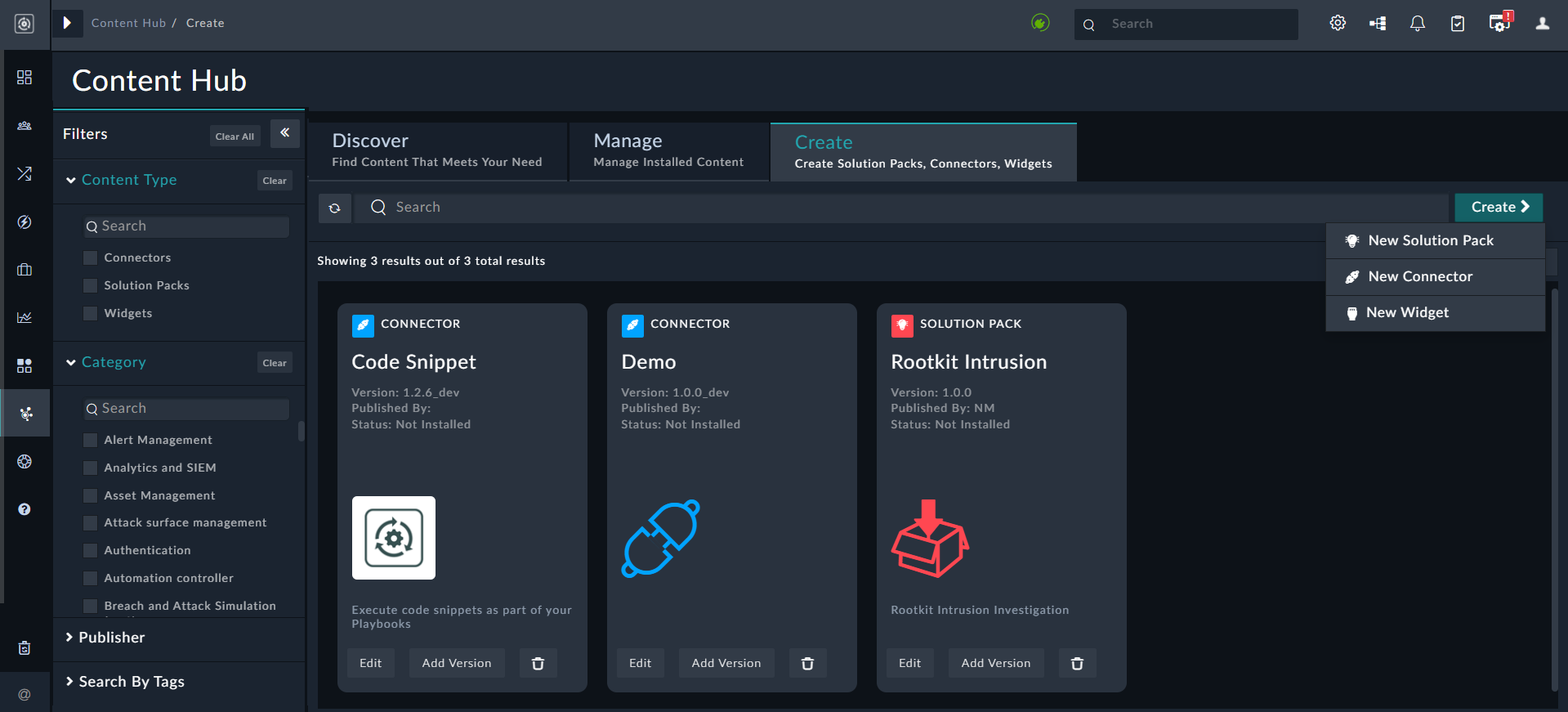Workspace tab - Create New Add-on