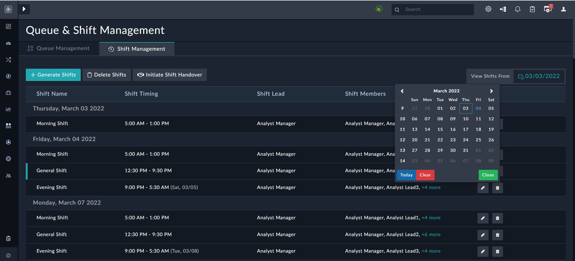 Shift Management Page-Shift Roster