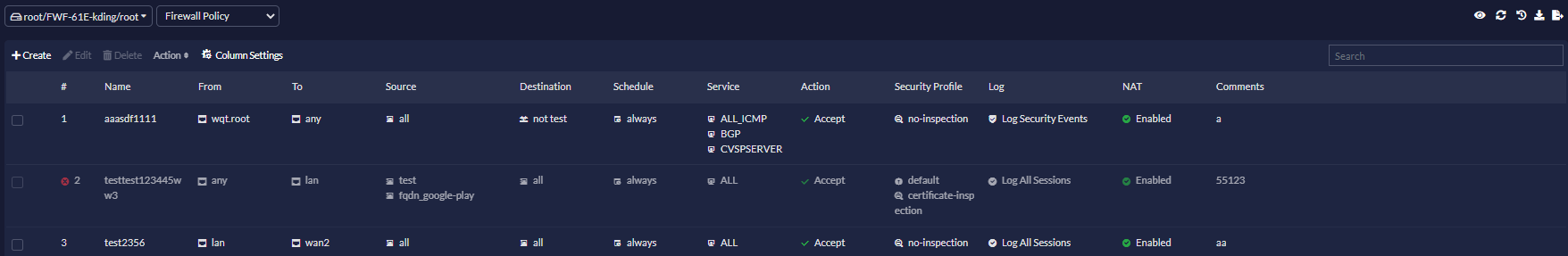 Policy action | FortiPortal 7.4.3 | Fortinet Document Library