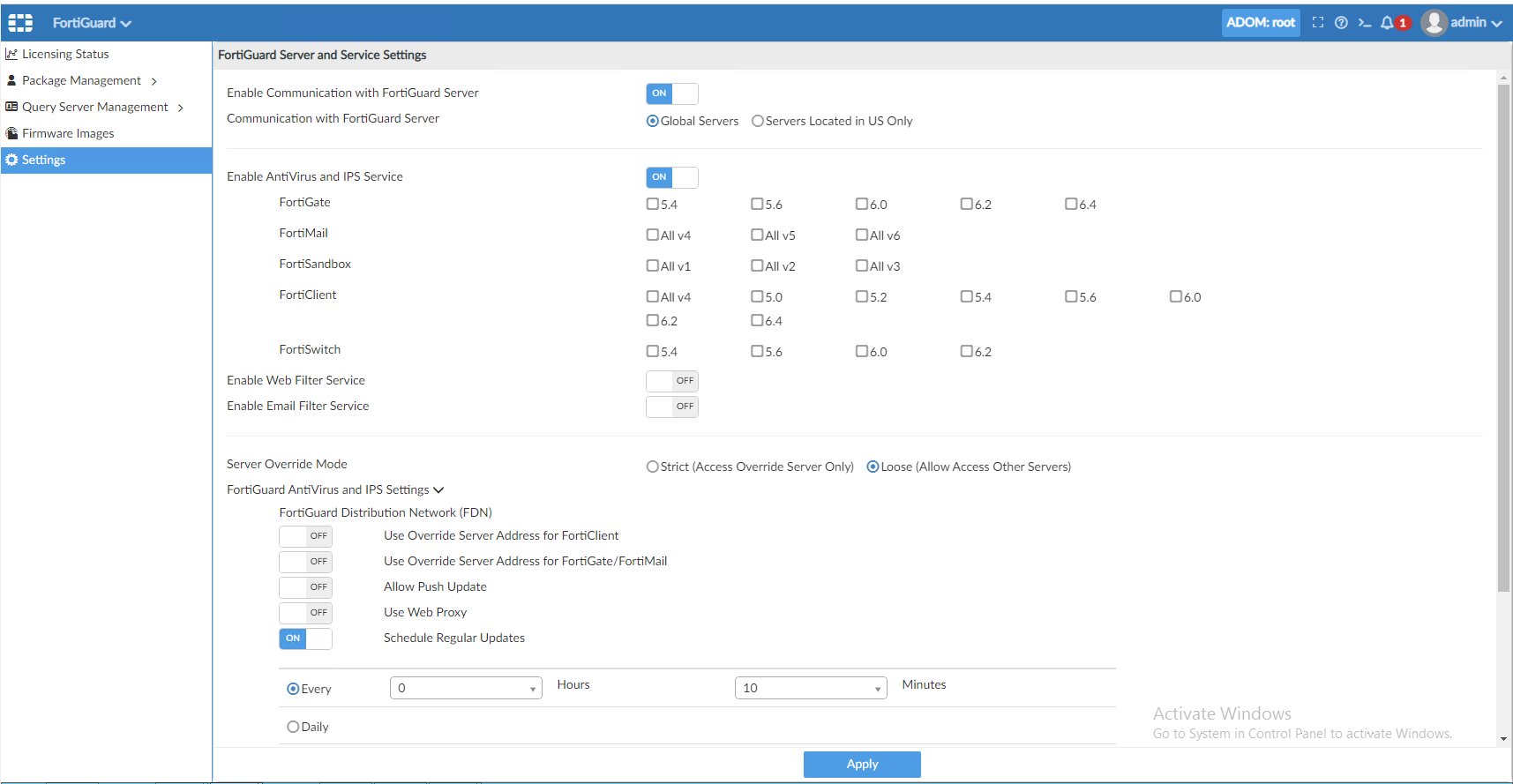 FortiGuard Settings for using FMG for FortiSOAR™ licensing