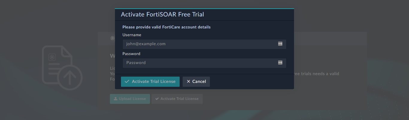 Activating Trial License Dialog