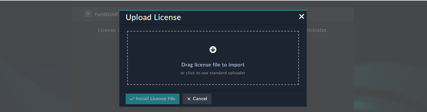 Upload FortiSOAR license dialog