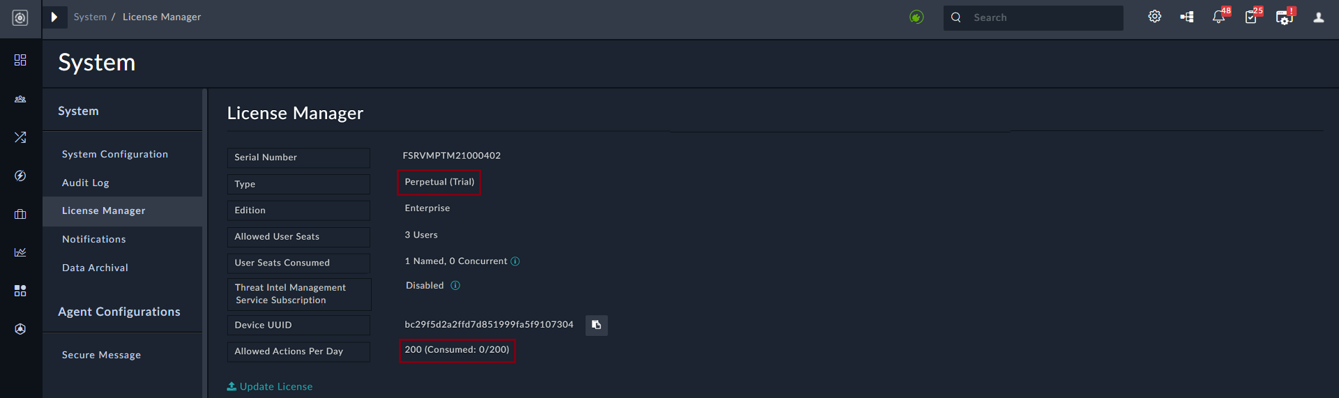 License Manager with Trial License details