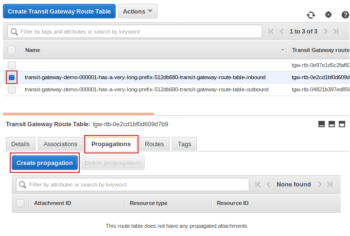 Select inbound route table