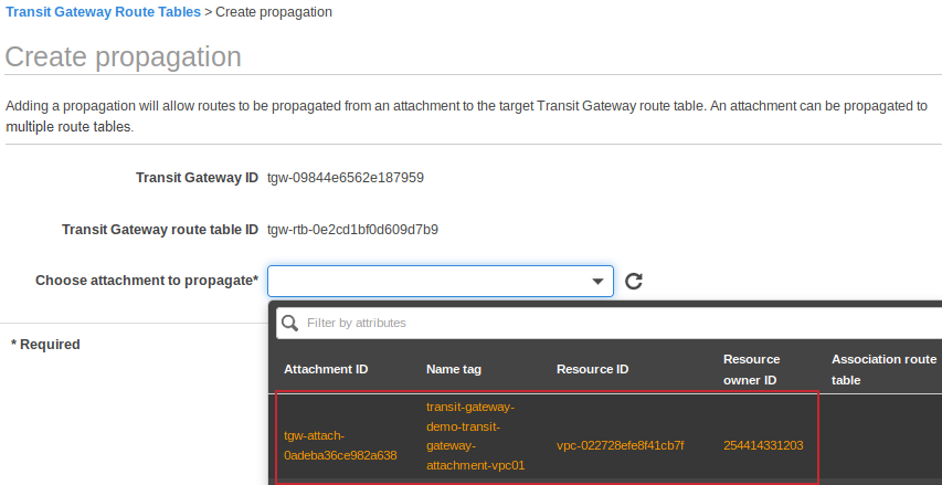 Select created attachment