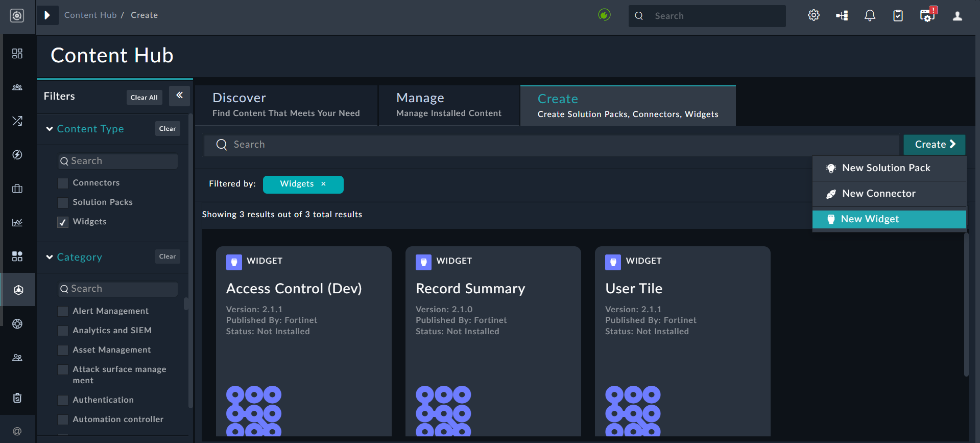 Workspace tab - Widgets
