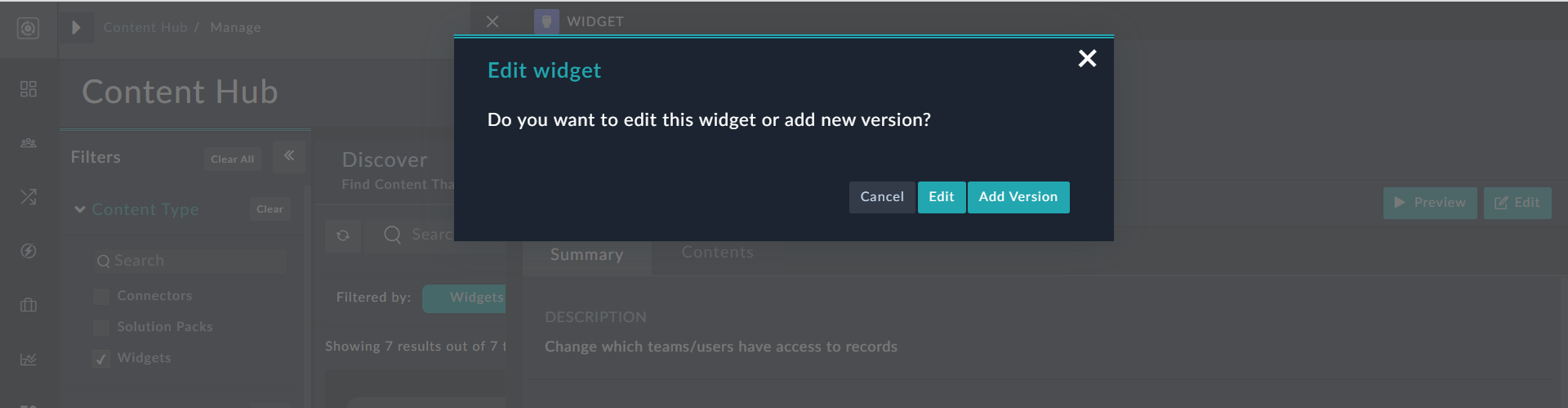 Edit Widget Confirmation dialog