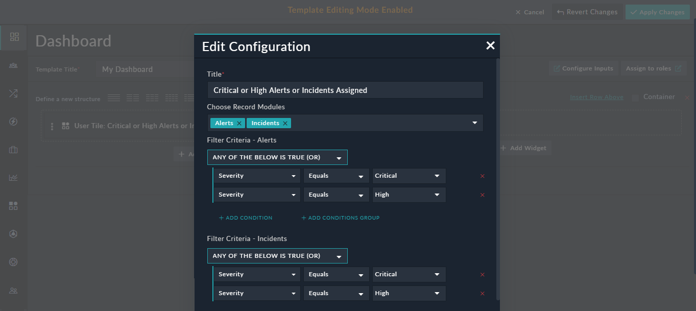 Configuring the User Tile widget