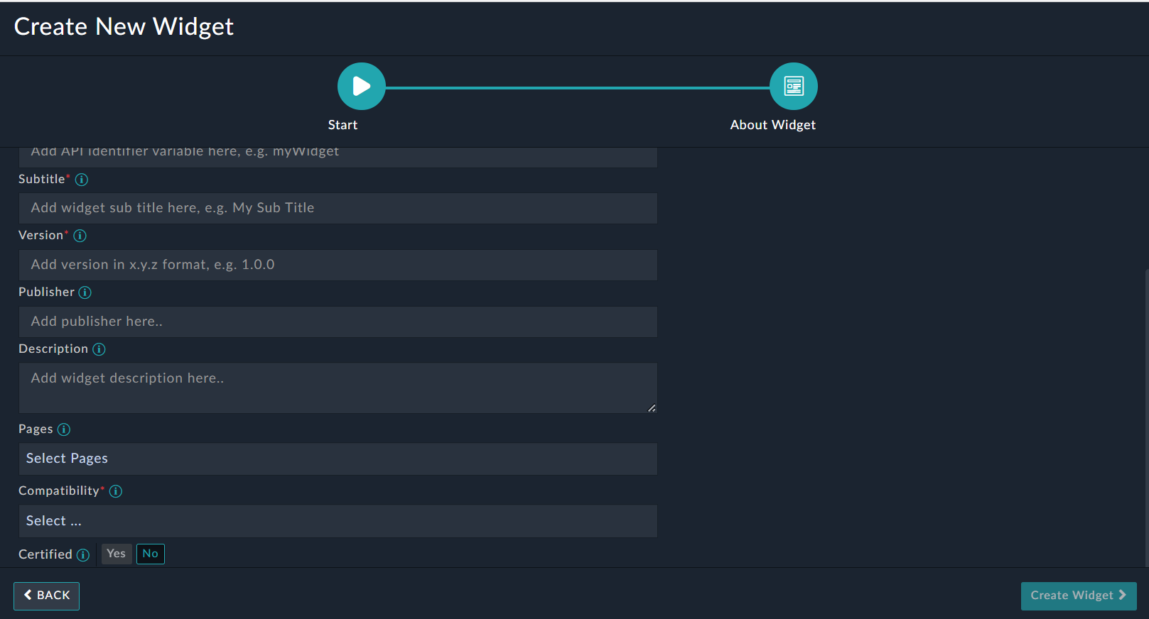 Provide basic details for the widget