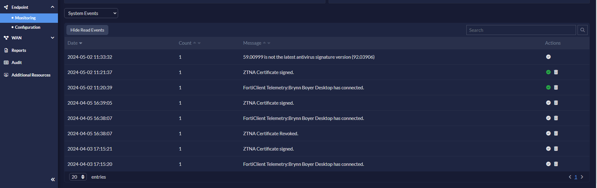 Viewing endpoint details | FortiPortal 7.4.0 | Fortinet Document Library