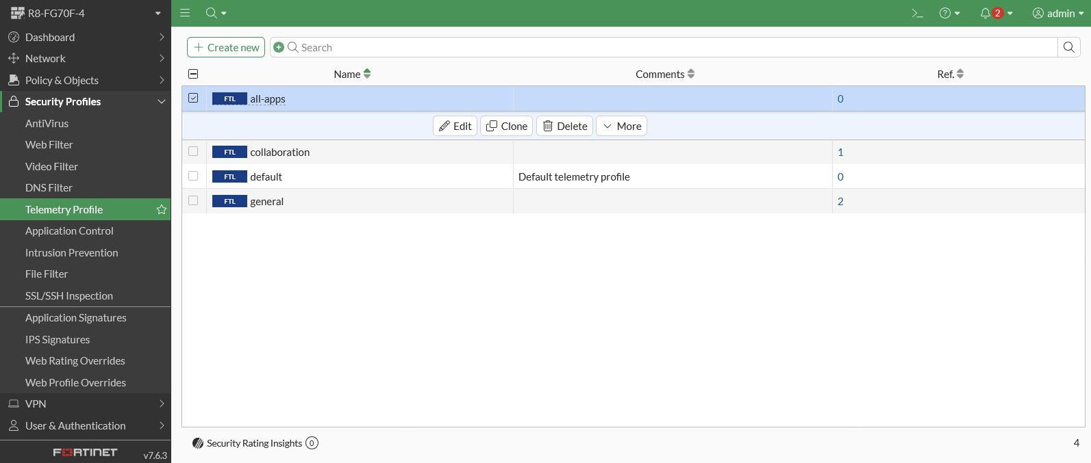 Viewing telemetry profiles | FortiTelemetry | Fortinet Document Library