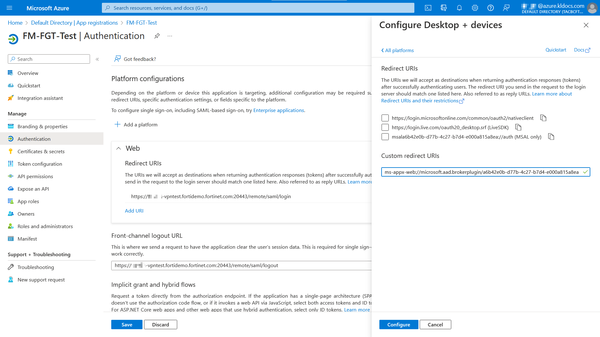 Registering FortiClient as a mobile/desktop application with a custom