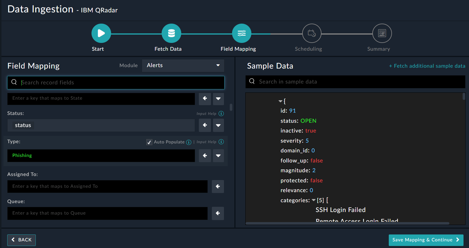 Process of ingesting data using the Data Ingestion Wizard | FortiSOAR 7.4.1