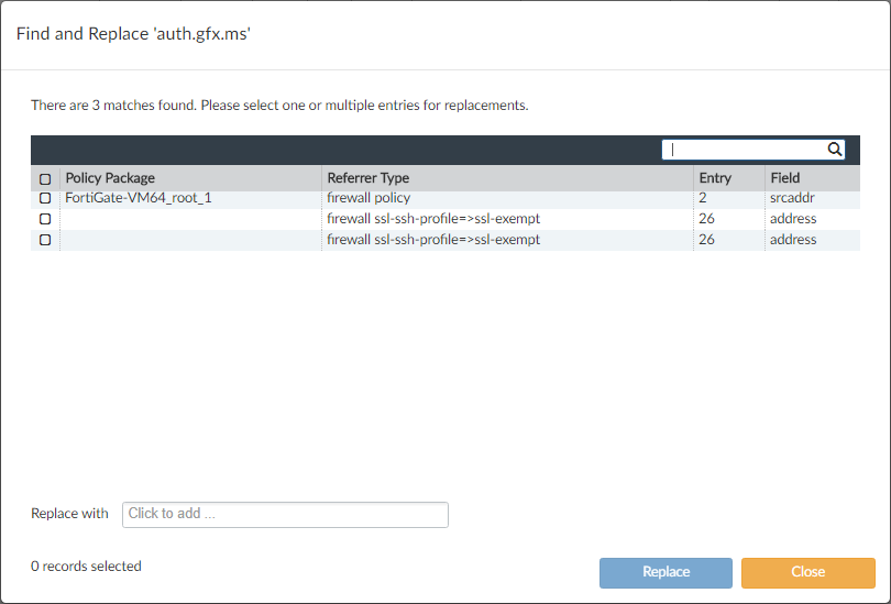Find and replace objects | FortiManager 7.4.6 | Fortinet Document Library