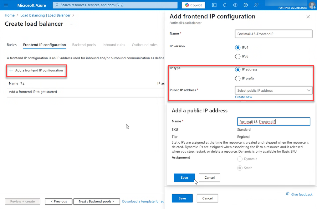 Creating an Azure standard load balancer | FortiMail Appliances and ...