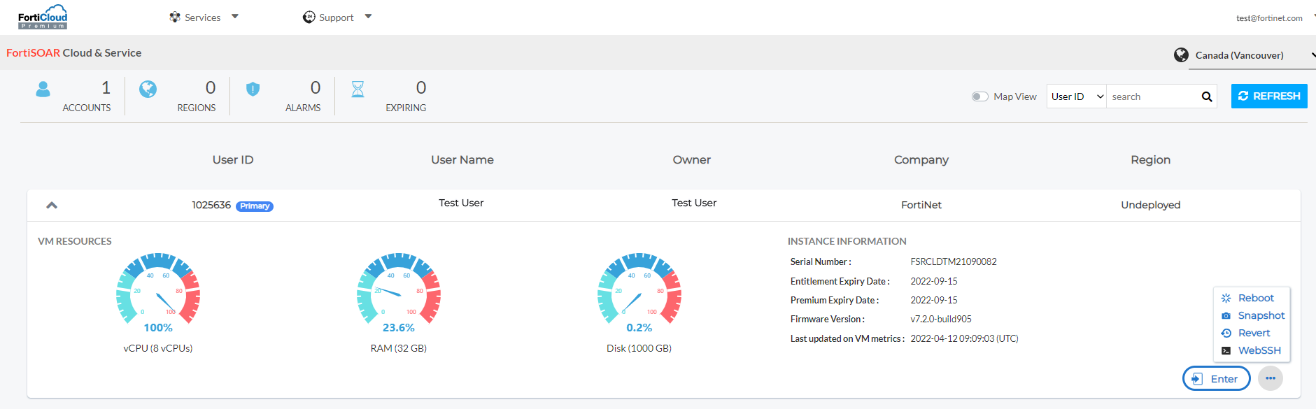 FortiSOAR Cloud VM Page