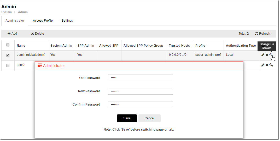 Managing administrator users | FortiDDoS 5.7.3 | Fortinet Document Library