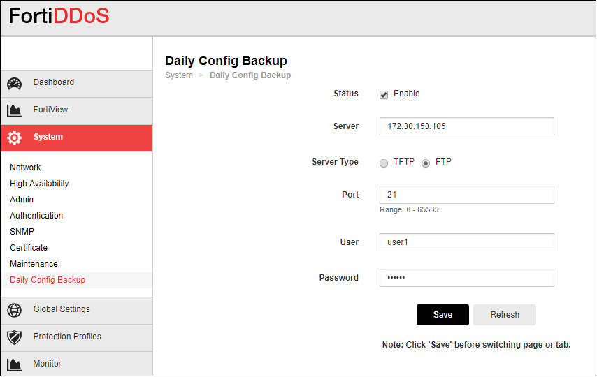 Config Auto Setting configuration auto-backup | FortiDDoS 5.7.3 | Fortinet Document ...