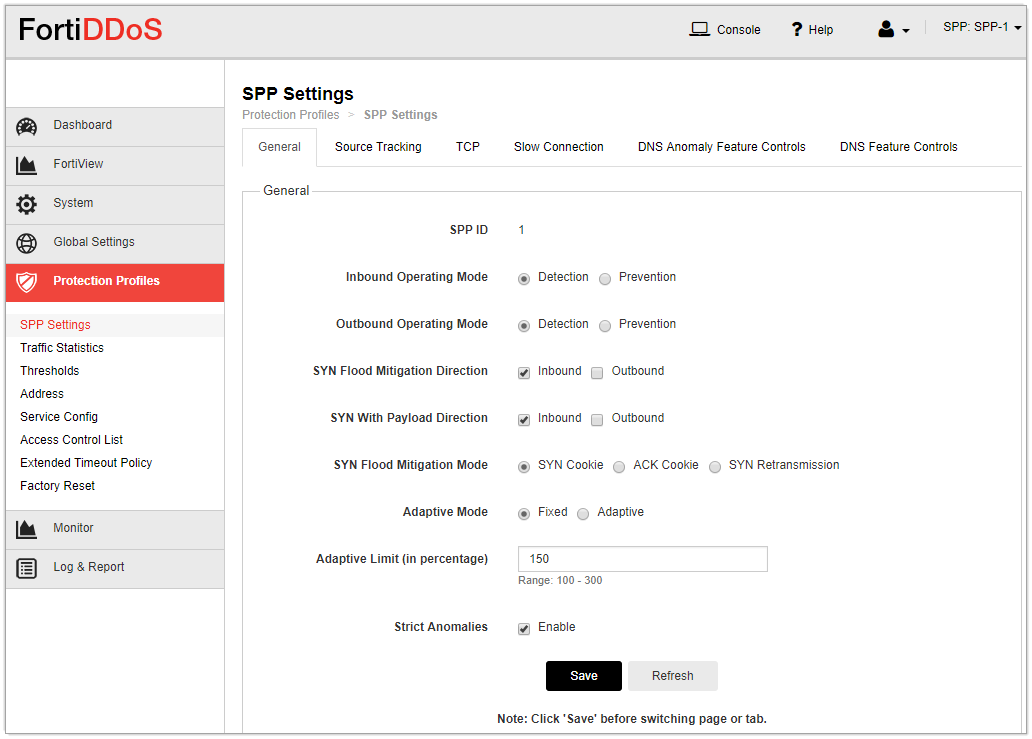 General tab | FortiDDoS 5.7.3 | Fortinet Document Library