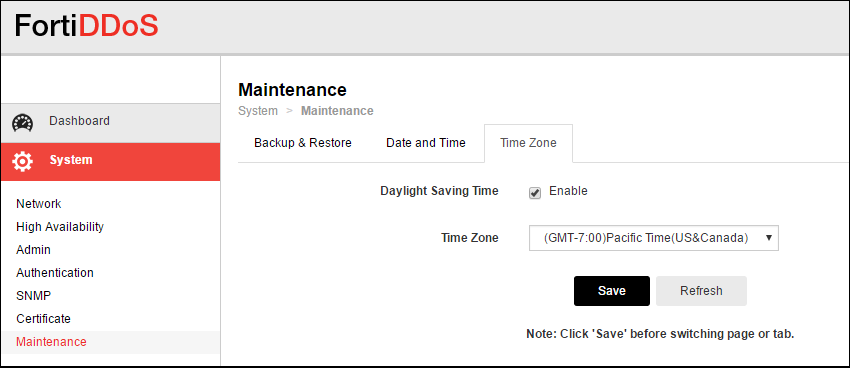 Configuring system time | FortiDDoS 5.7.3 | Fortinet Document Library
