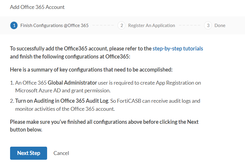Add Office 365 Account | FortiCASB 24.3.b | Fortinet Document Library