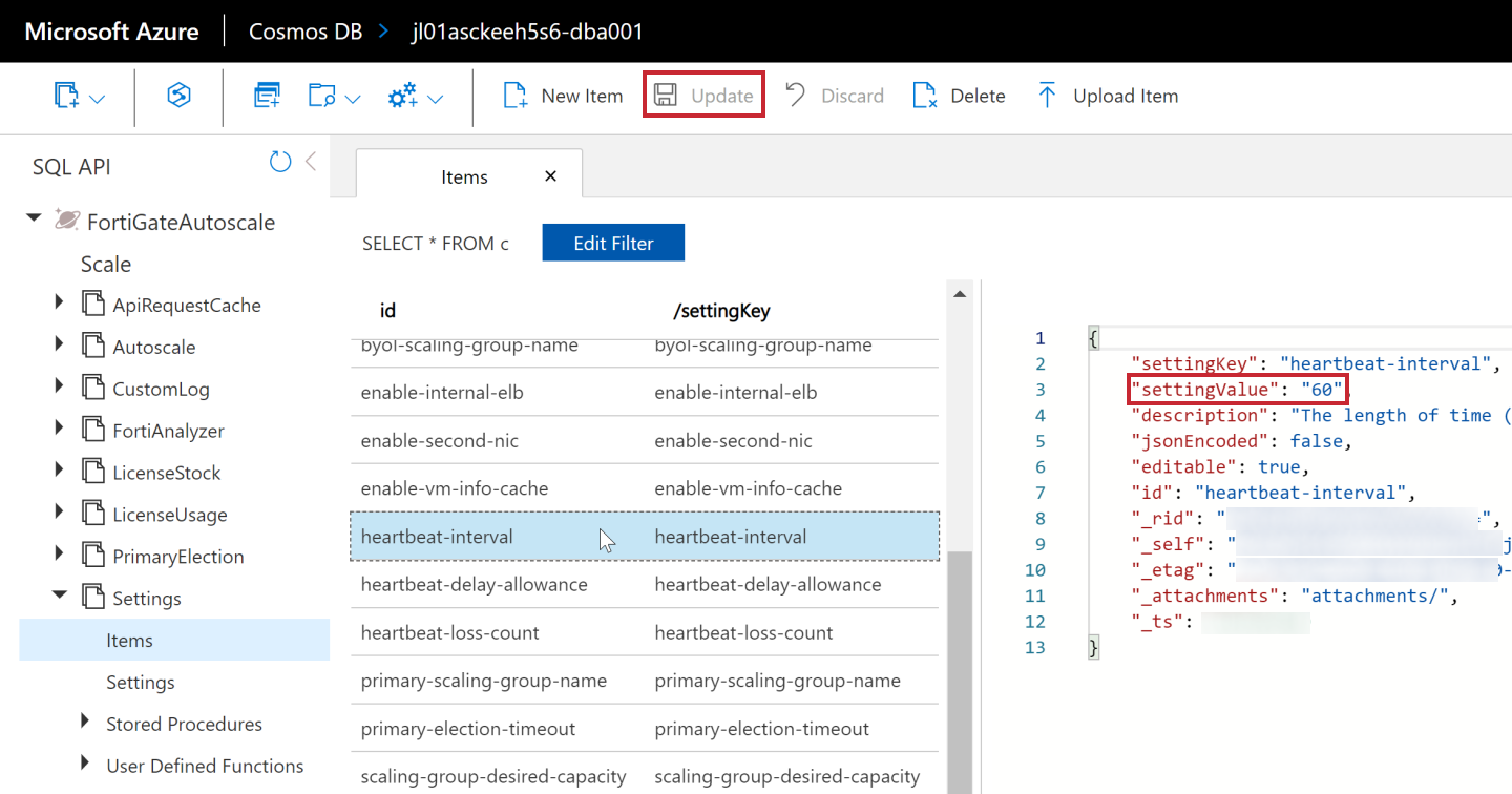 Azure Cosmos DB: Settings container