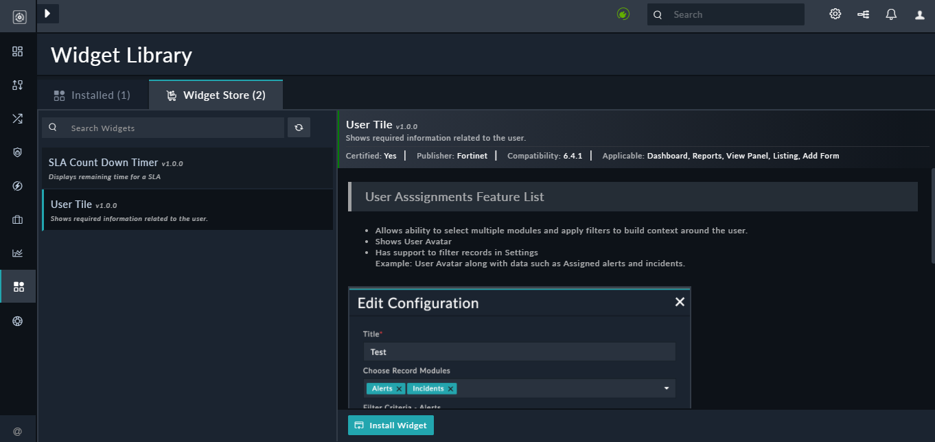 Widget Store page
