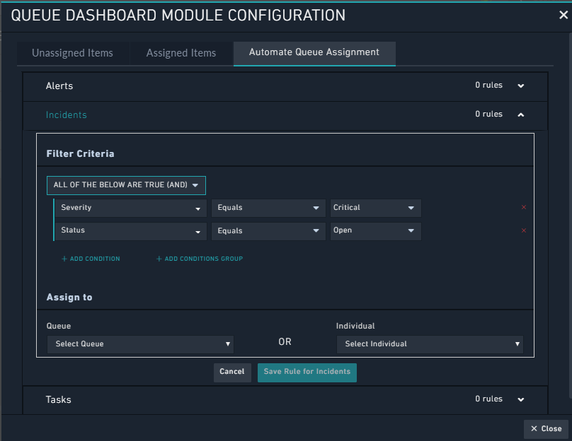 Adding conditions to the rules defined for automating queues