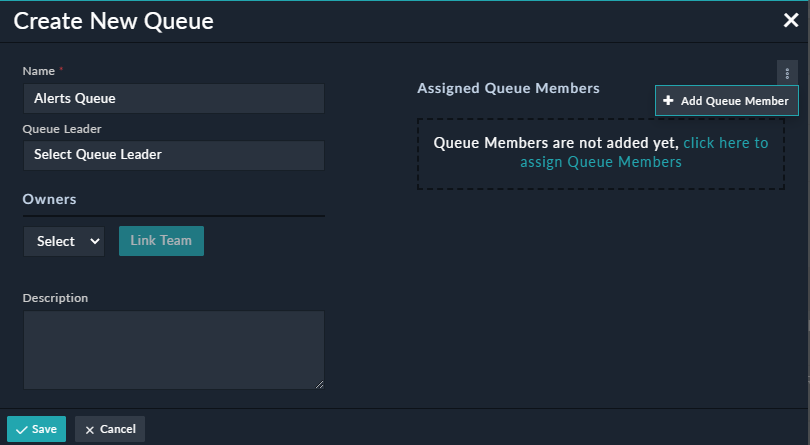 Create New Queue dialog