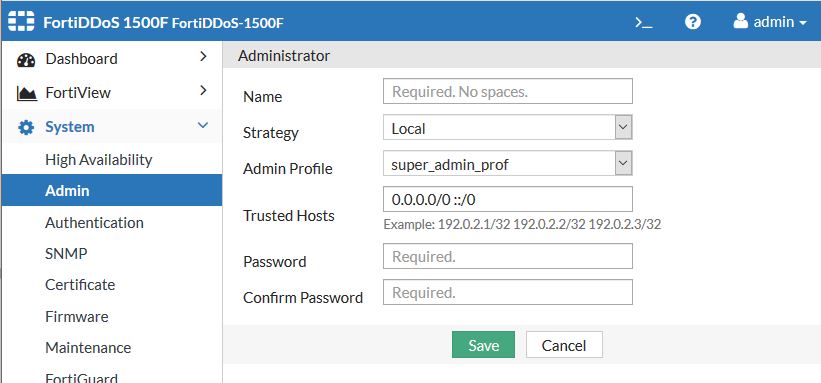 Managing administrator users | FortiDDoS-F 7.0.1 | Fortinet Document ...