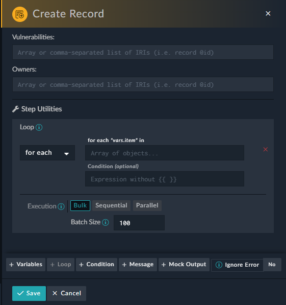 Create Record Step - Using 'Bulk' insertion with Batch Size option