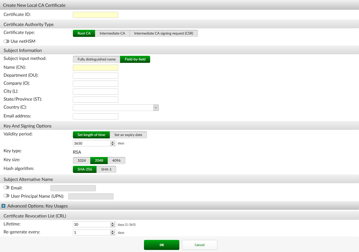Local CAs | FortiAuthenticator 6.3.2 | Fortinet Document Library