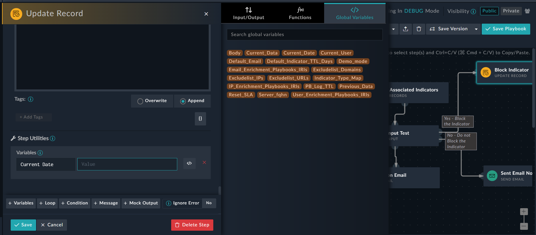 Global Variables tab