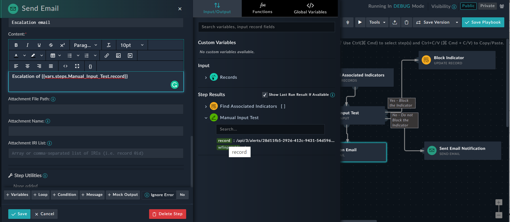 Input/Output tab - Step Results section