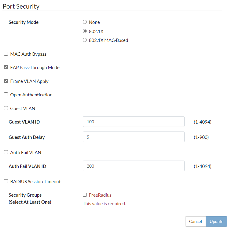 Configuring the 802.1X settings on an interface FortiSwitch 7.2.8