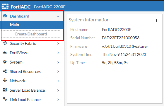 Dashboard management tools | FortiADC 8.0.0 | Fortinet Document Library