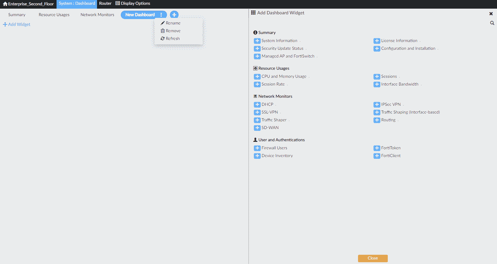 System dashboards | FortiManager 6.4.3 | Fortinet Document Library