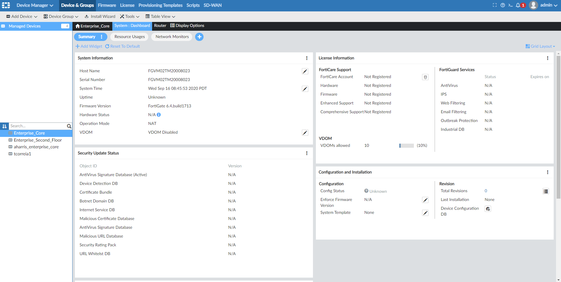 System dashboards | FortiManager 6.4.3 | Fortinet Document Library