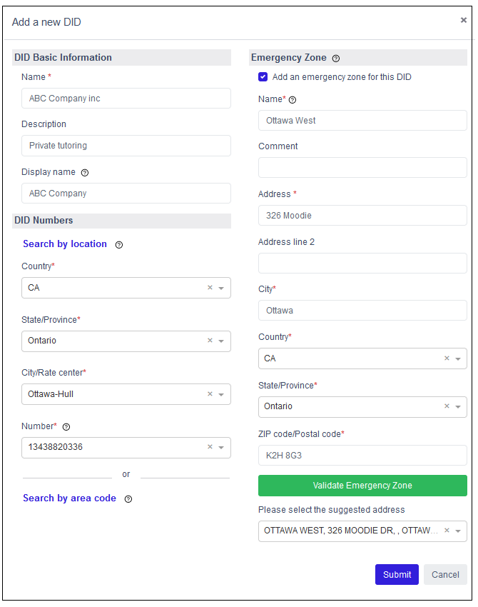 Did Number Example Adding a DID number | FortiVoice Cloud 1.0.0