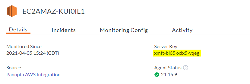 Server Key Shown In Panopta Control Panel