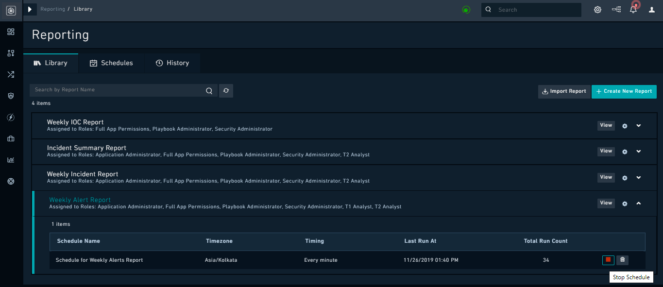 Schedules associated with reports