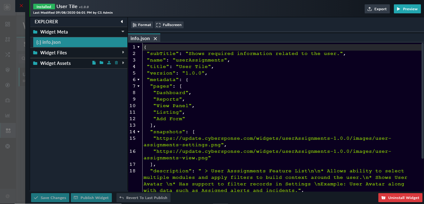 Edit Widget - Code Editor Interface