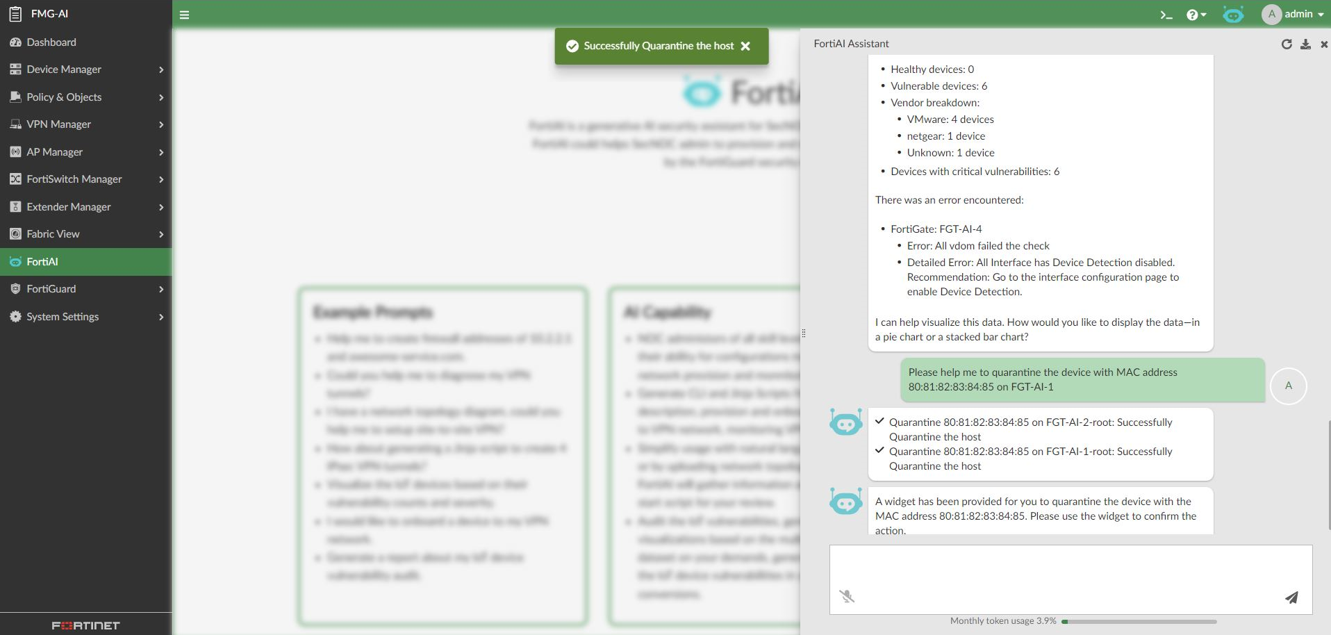 FortiAI example tasks | FortiManager 7.6.0 | Fortinet Document Library