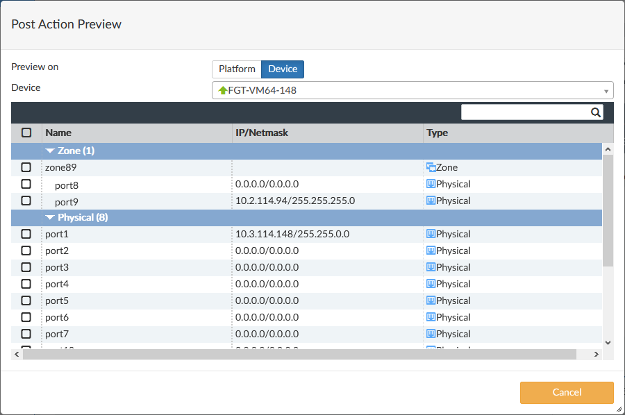 Previewing interface actions | FortiManager 7.6.0 | Fortinet Document ...