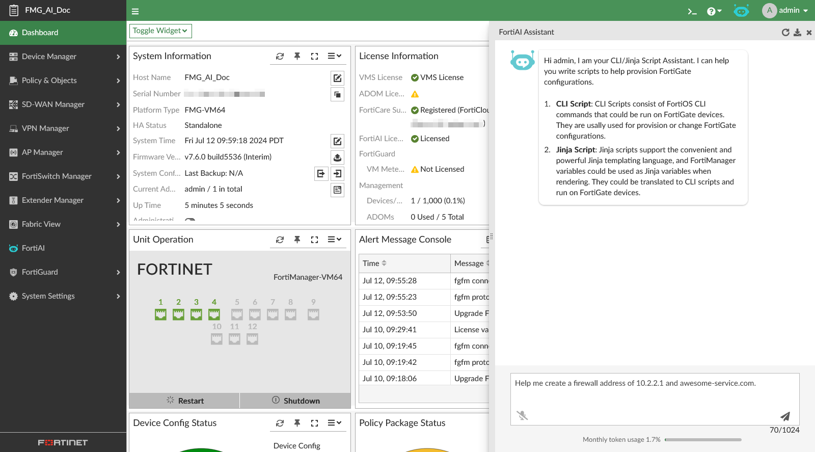 FortiAI example tasks | FortiManager 7.6.0 | Fortinet Document Library