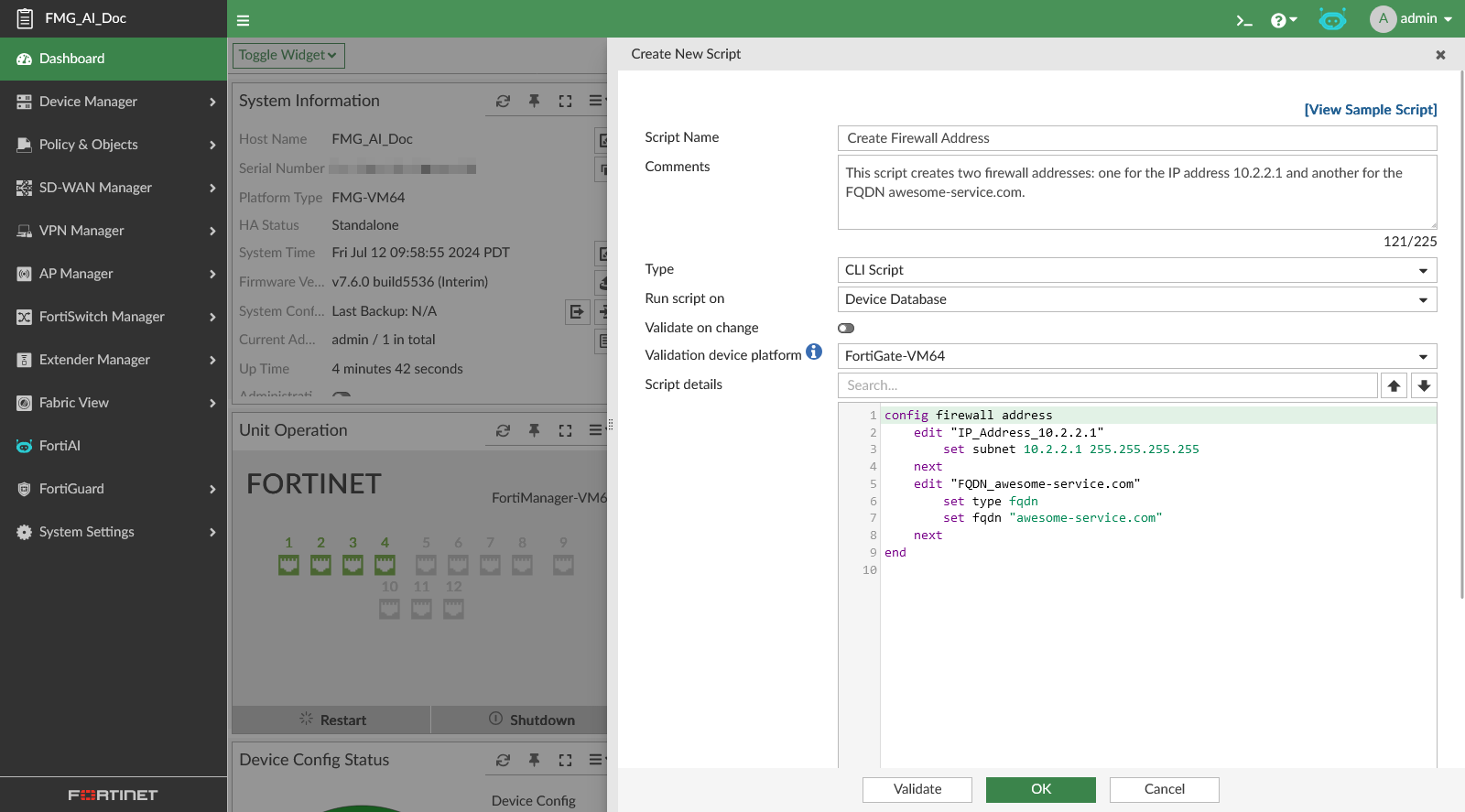 FortiAI example tasks | FortiManager 7.6.0 | Fortinet Document Library