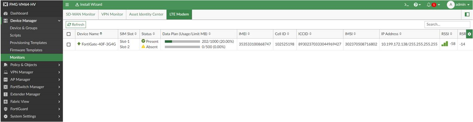 LTE modem monitors | FortiManager 7.6.0 | Fortinet Document Library