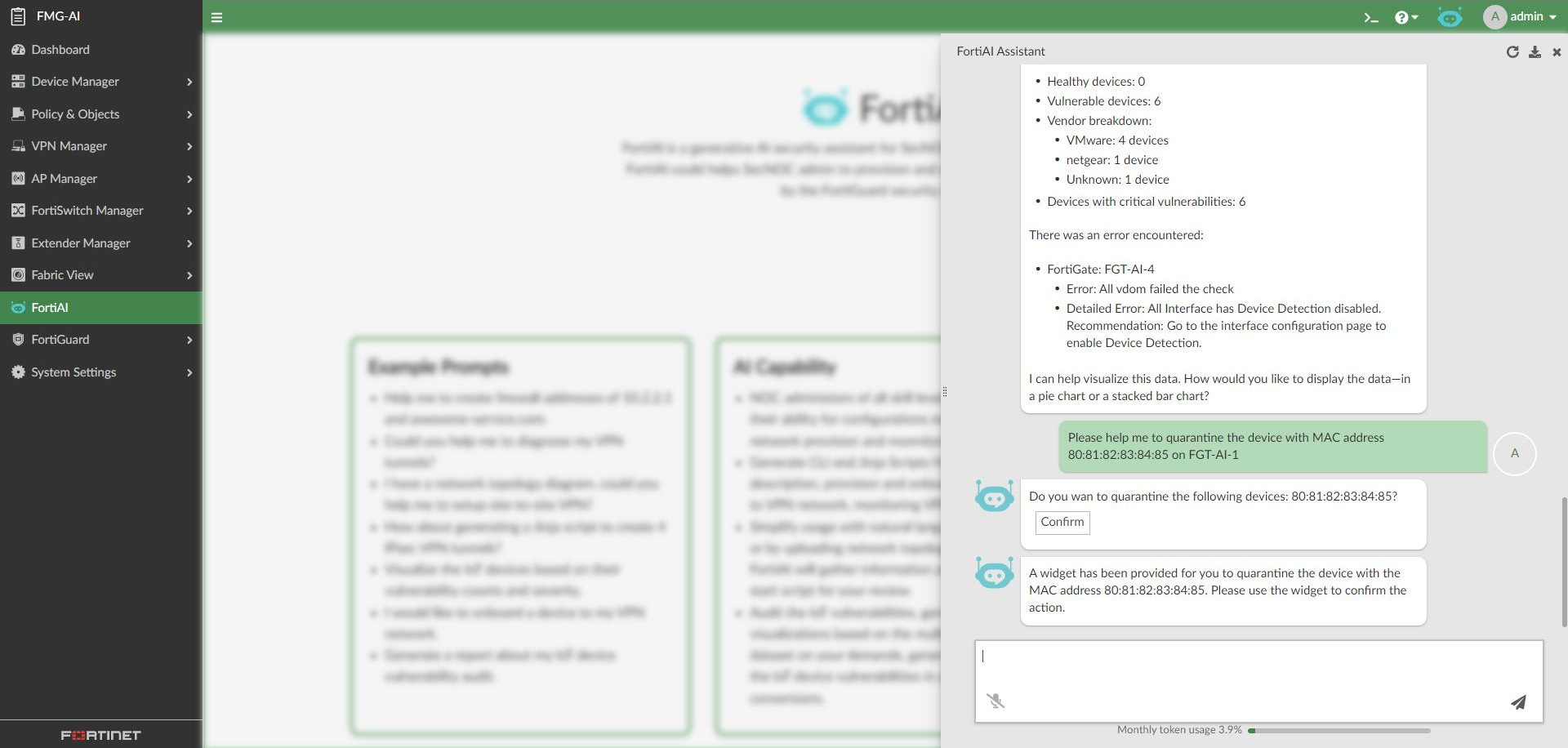 FortiAI example tasks | FortiManager 7.6.0 | Fortinet Document Library