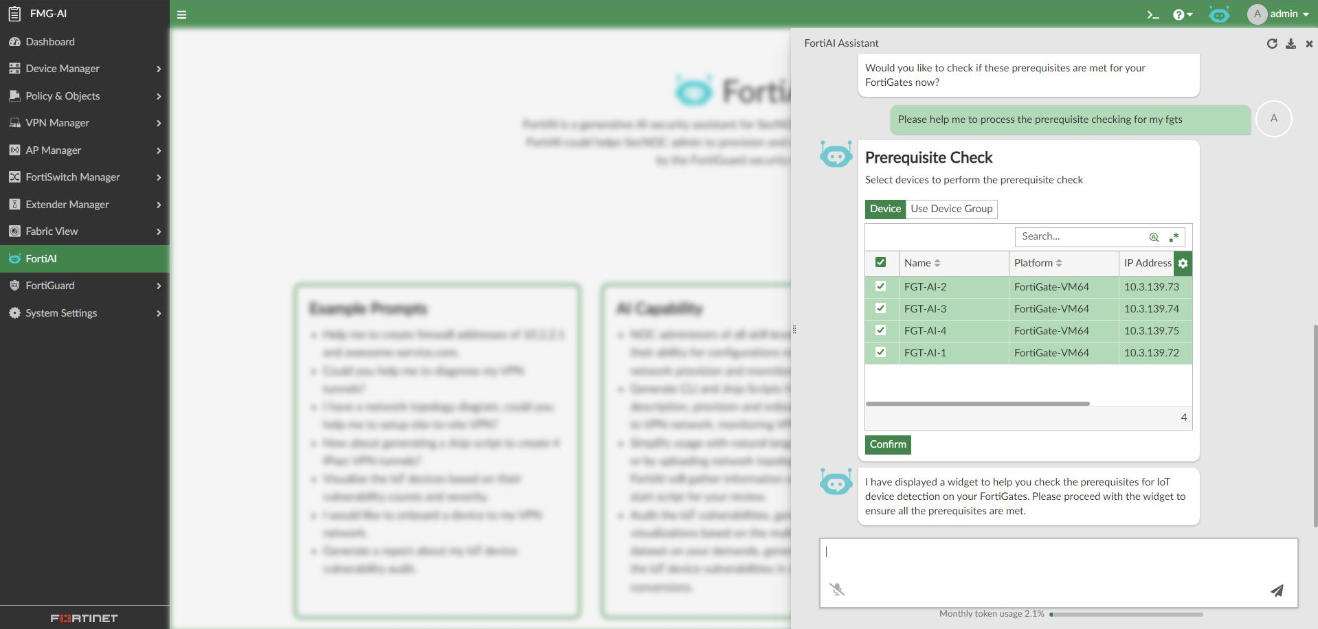 FortiAI example tasks | FortiManager 7.6.0 | Fortinet Document Library